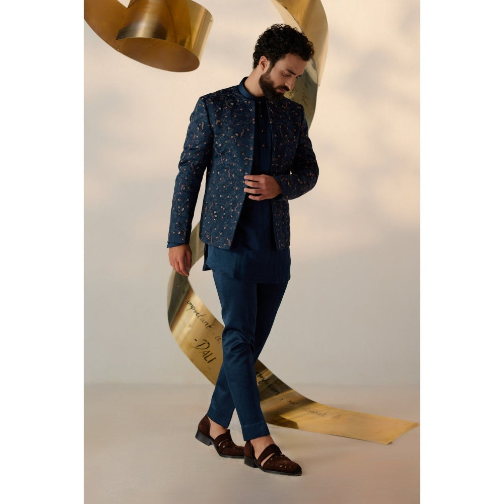 Jatin Malik Beryl Blue Short Jacket with Kurta & Trouser (Set of 3)