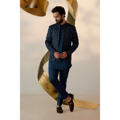 Jatin Malik Beryl Blue Short Jacket with Kurta & Trouser (Set of 3)