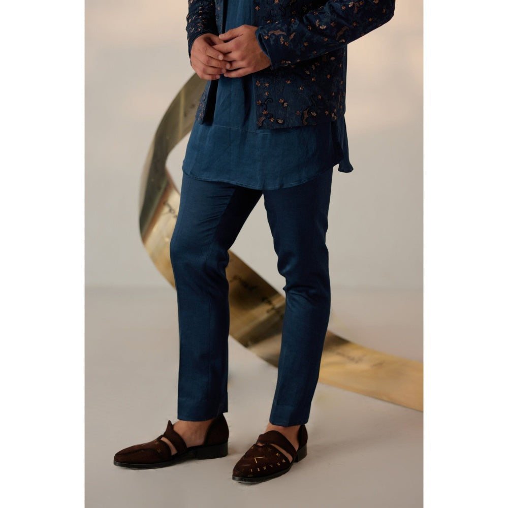 Jatin Malik Beryl Blue Short Jacket with Kurta & Trouser (Set of 3)
