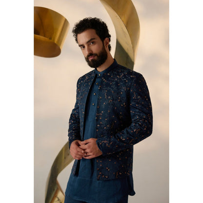 Jatin Malik Beryl Blue Short Jacket with Kurta & Trouser (Set of 3)