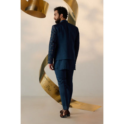 Jatin Malik Beryl Blue Short Jacket with Kurta & Trouser (Set of 3)