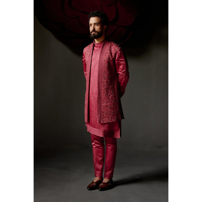 Jatin Malik Scarlet Shrug with Kurta & Trouser (Set of 3)