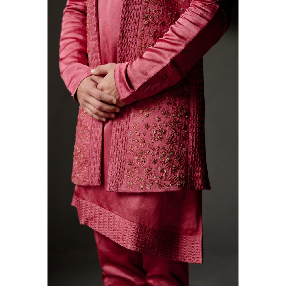 Jatin Malik Scarlet Shrug with Kurta & Trouser (Set of 3)