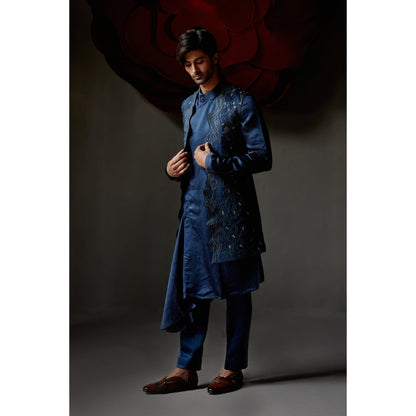 Jatin Malik Dusky Blue Shrug with Kurta & Trouser (Set of 3)