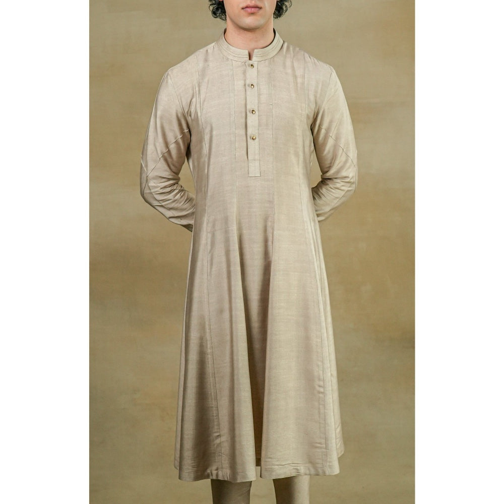 Jatin Malik Sand Grey Anarkali Kurta (Set of 2)