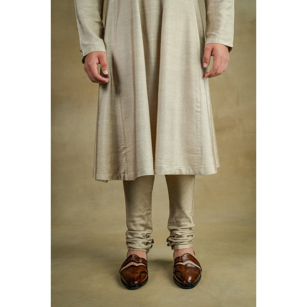 Jatin Malik Sand Grey Anarkali Kurta (Set of 2)