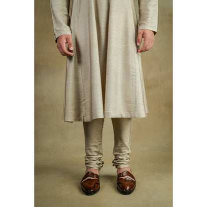 Jatin Malik Sand Grey Anarkali Kurta (Set of 2)