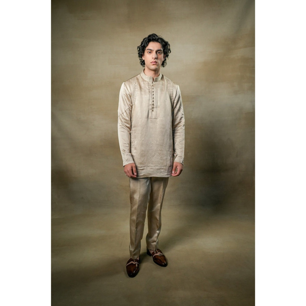 Jatin Malik Sand Beige Short Kurta (Set of 2)