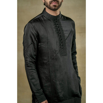 Jatin Malik Black Short Kurta (Set of 2)