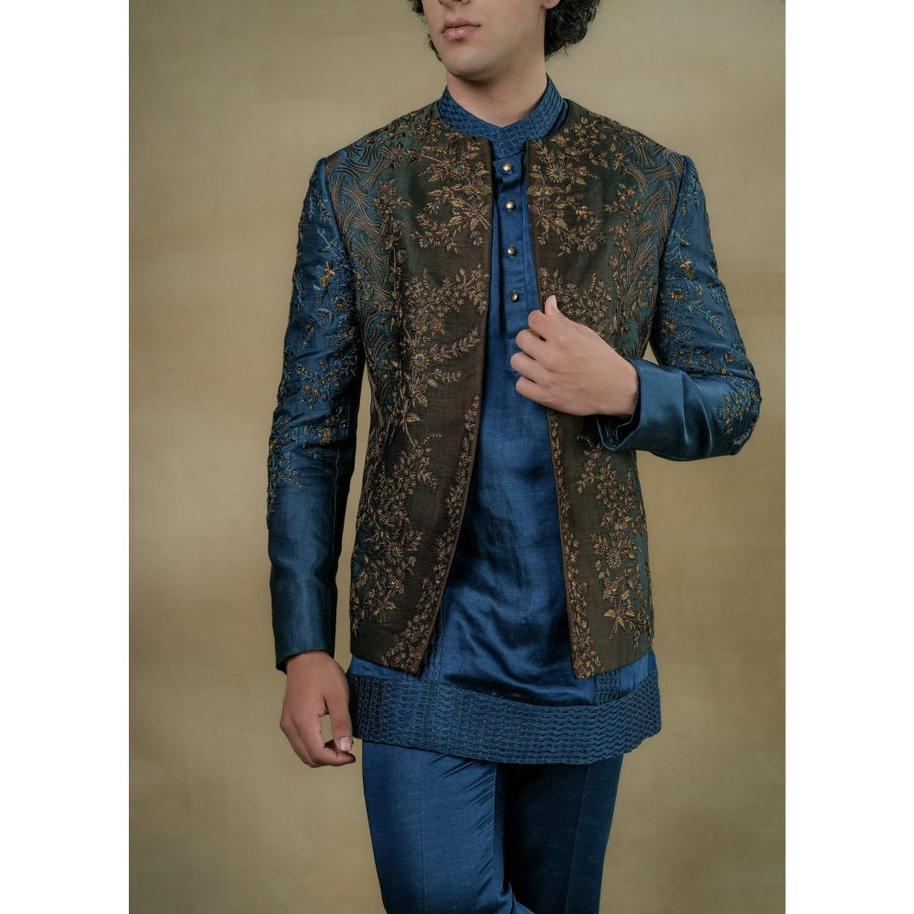 Jatin Malik Teal Ombre Short Kurta (Set of 2)