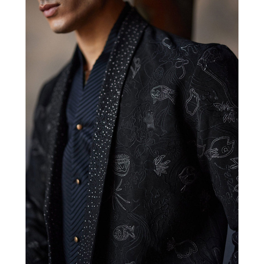 Jatin Malik Marine Tux Blazer with Shirt & Trouser (Set of 3)
