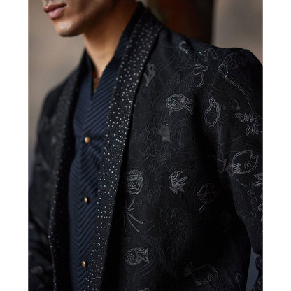 Jatin Malik Marine Tux Blazer with Shirt & Trouser (Set of 3)