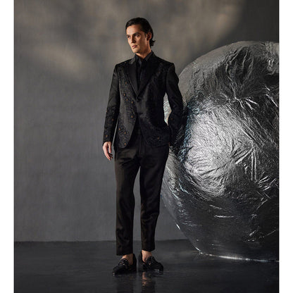 Jatin Malik Dire Black Tuxedo Blazer with Shirt & Trouser (Set of 3)