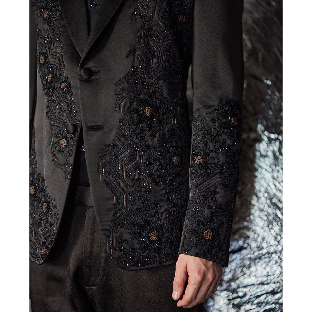 Jatin Malik Dire Black Tuxedo Blazer with Shirt & Trouser (Set of 3)