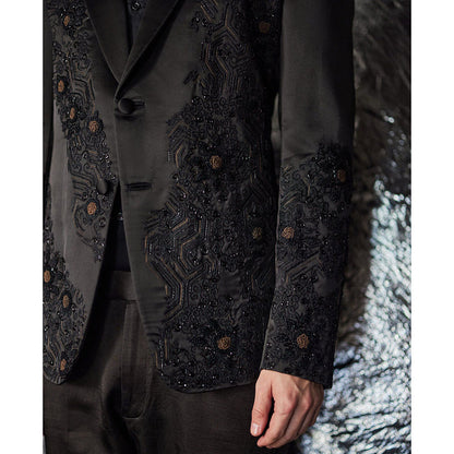 Jatin Malik Dire Black Tuxedo Blazer with Shirt & Trouser (Set of 3)