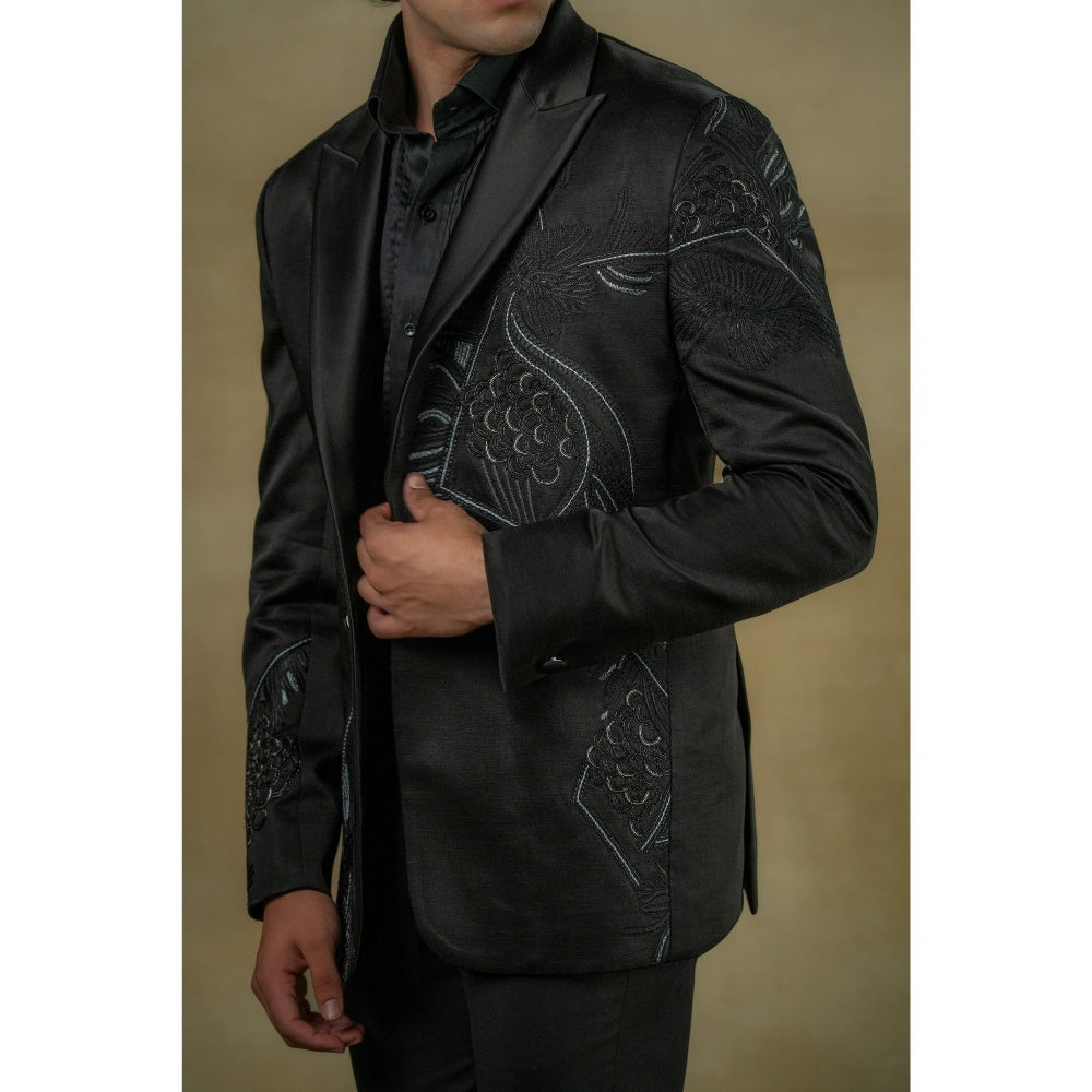 Jatin Malik Pique Black Tuxedo with Shirt & Trouser (Set of 3)