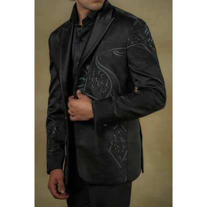 Jatin Malik Pique Black Tuxedo with Shirt & Trouser (Set of 3)