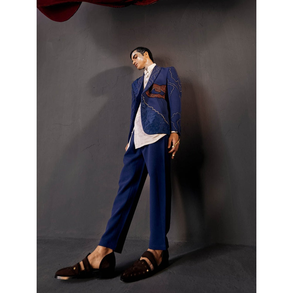 Jatin Malik Dreamy Teal Blazer with Shirt & Trouser (Set of 3)