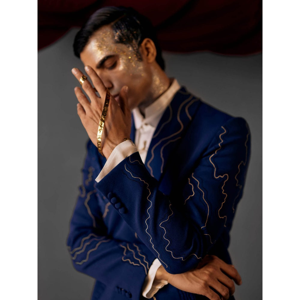 Jatin Malik Dreamy Teal Blazer with Shirt & Trouser (Set of 3)