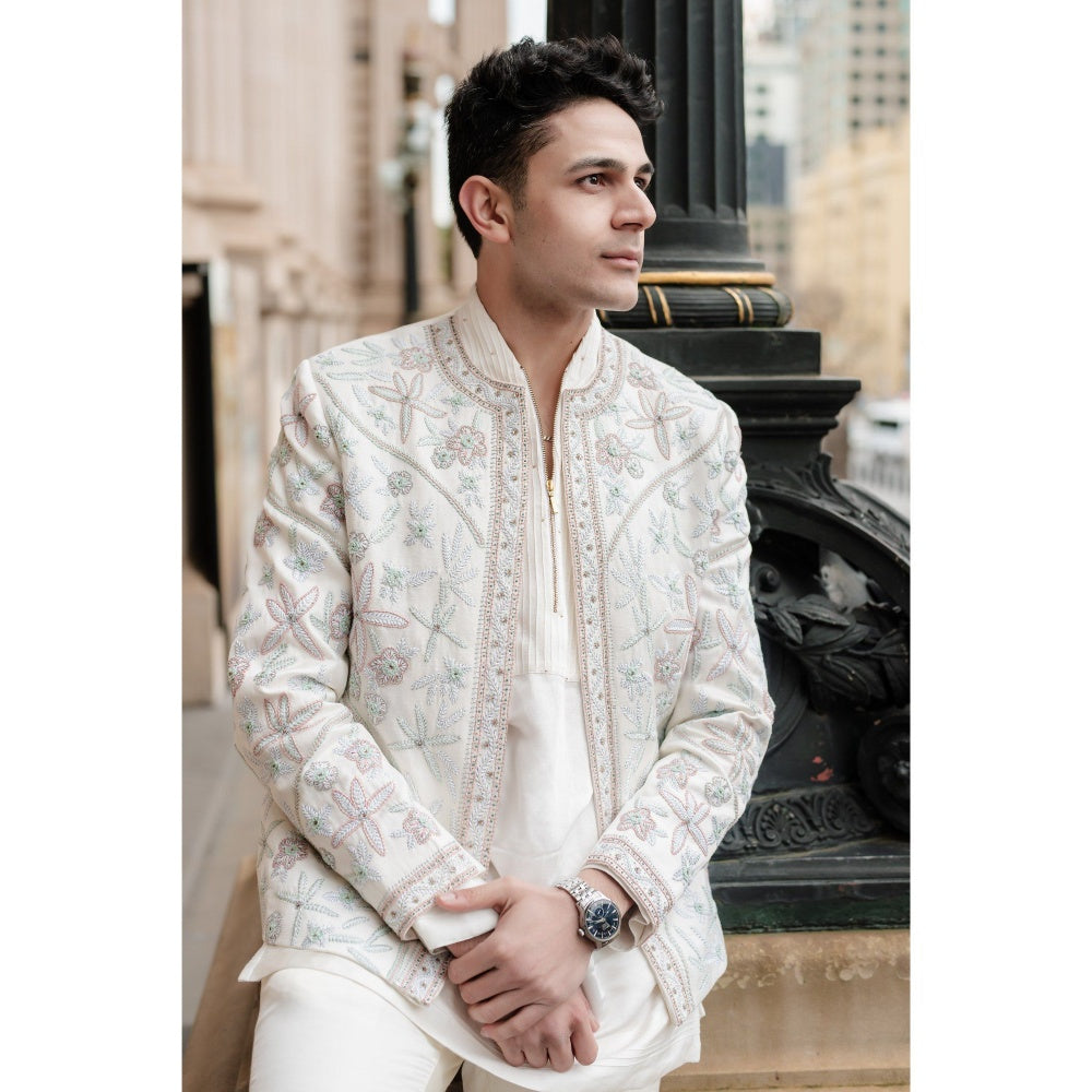 Jatin Malik Dahlia Short Jacket with Kurta and Trouser (Set of 3)