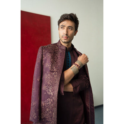 Jatin Malik Jewel Orchid Bandhgala with Kurta and Trouser (Set of 3)