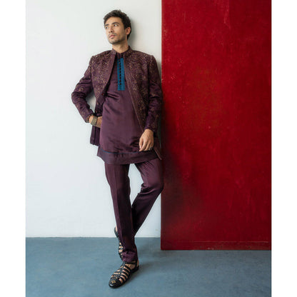 Jatin Malik Jewel Orchid Bandhgala with Kurta and Trouser (Set of 3)