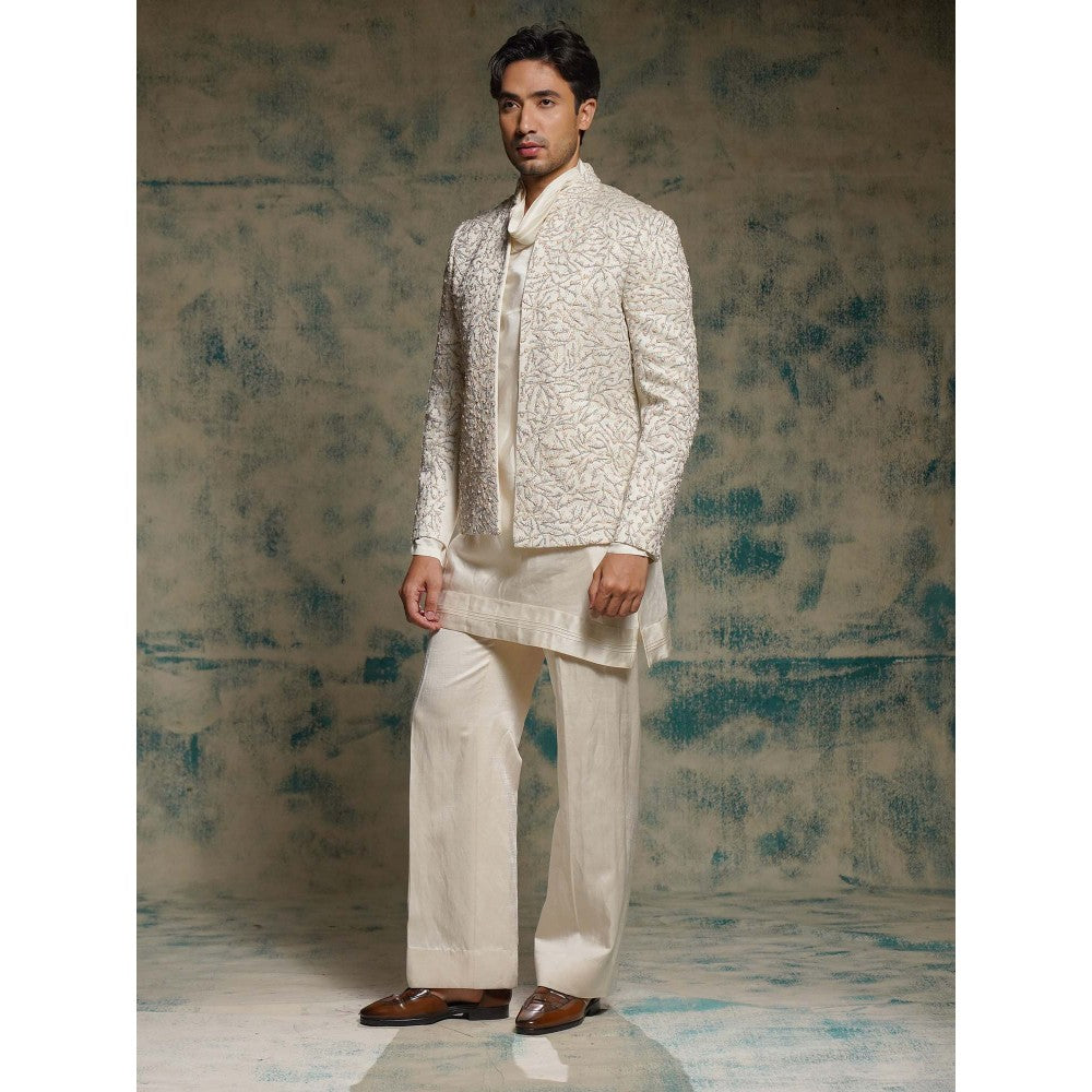 Jatin Malik Honeyed Ivory Pearl Short Jacket with Kurta and Trouser