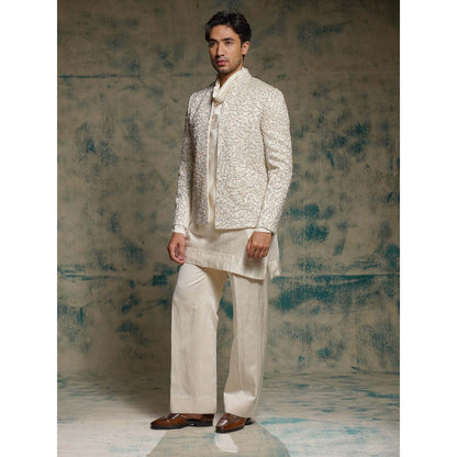 Jatin Malik Honeyed Ivory Pearl Short Jacket with Kurta and Trouser