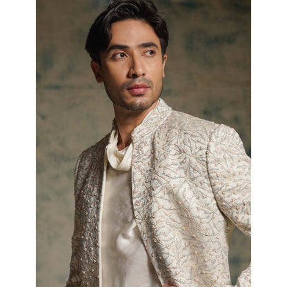 Jatin Malik Honeyed Ivory Pearl Short Jacket with Kurta and Trouser