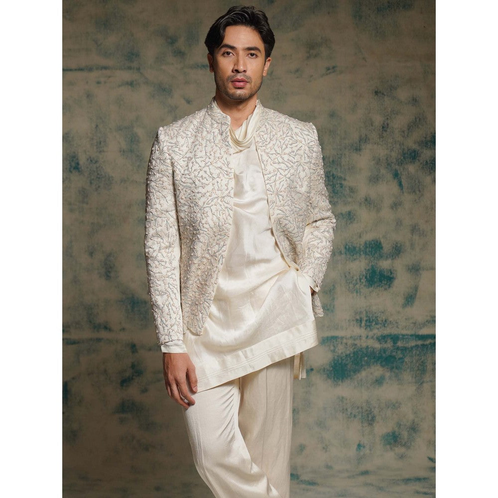 Jatin Malik Honeyed Ivory Pearl Short Jacket with Kurta and Trouser