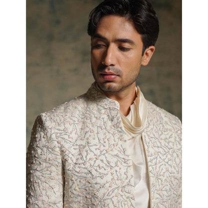 Jatin Malik Honeyed Ivory Pearl Short Jacket with Kurta and Trouser