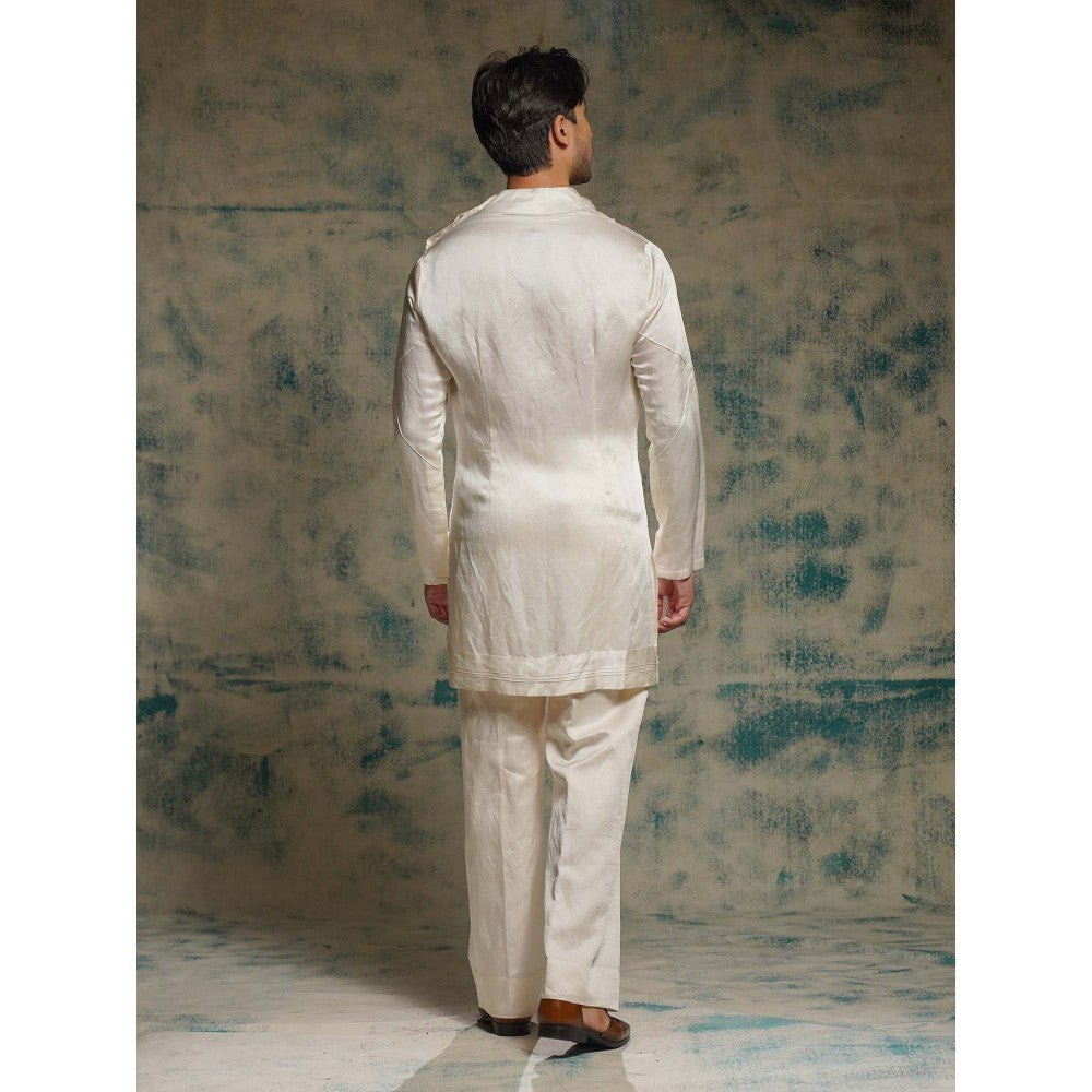 Jatin Malik Honeyed Ivory Pearl Short Jacket with Kurta and Trouser