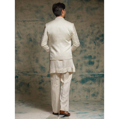 Jatin Malik Honeyed Ivory Pearl Short Jacket with Kurta and Trouser