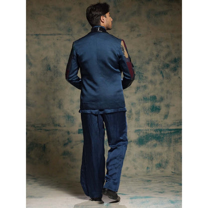 Jatin Malik Navy Blue Sequined Short Jacket with Kurta and Trouser