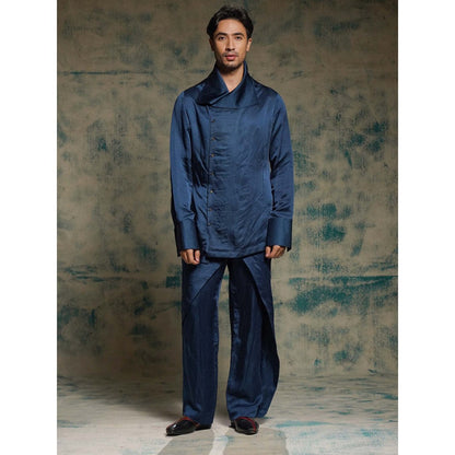 Jatin Malik Navy Blue Sequined Short Jacket with Kurta and Trouser