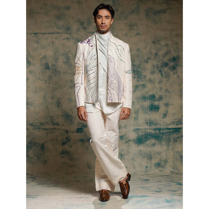 Jatin Malik Apricot Ivory Hand Painted Blazer with Shirt and Trouser