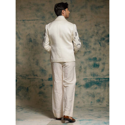 Jatin Malik Cream Tusk Nandi Embroidered Blazer with Shirt, Belt and Trouser