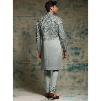 Jatin Malik Chateau Grey Hand Embroidered Sherwani with Kurta, Churidar and Dupatta