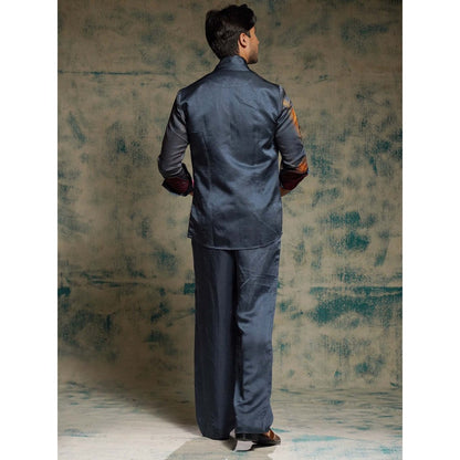 Jatin Malik Blue Hand Painted Concept Blazer with Shirt Trouser