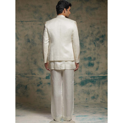 Jatin Malik Ivory Hand Embroidered Sequins Short Jacket with Kurta and Trouser