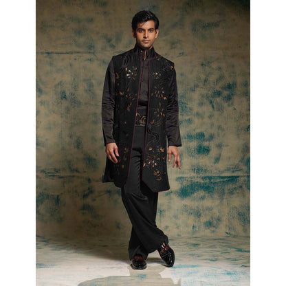 Jatin Malik Black Hand Embroidered Jacket with Shirt, Trouser and Belt