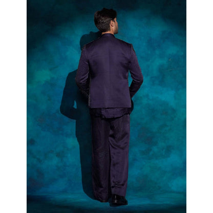 Jatin Malik Purple Hand Embroidered Sequence Short Jacket with Kurta and Trouser