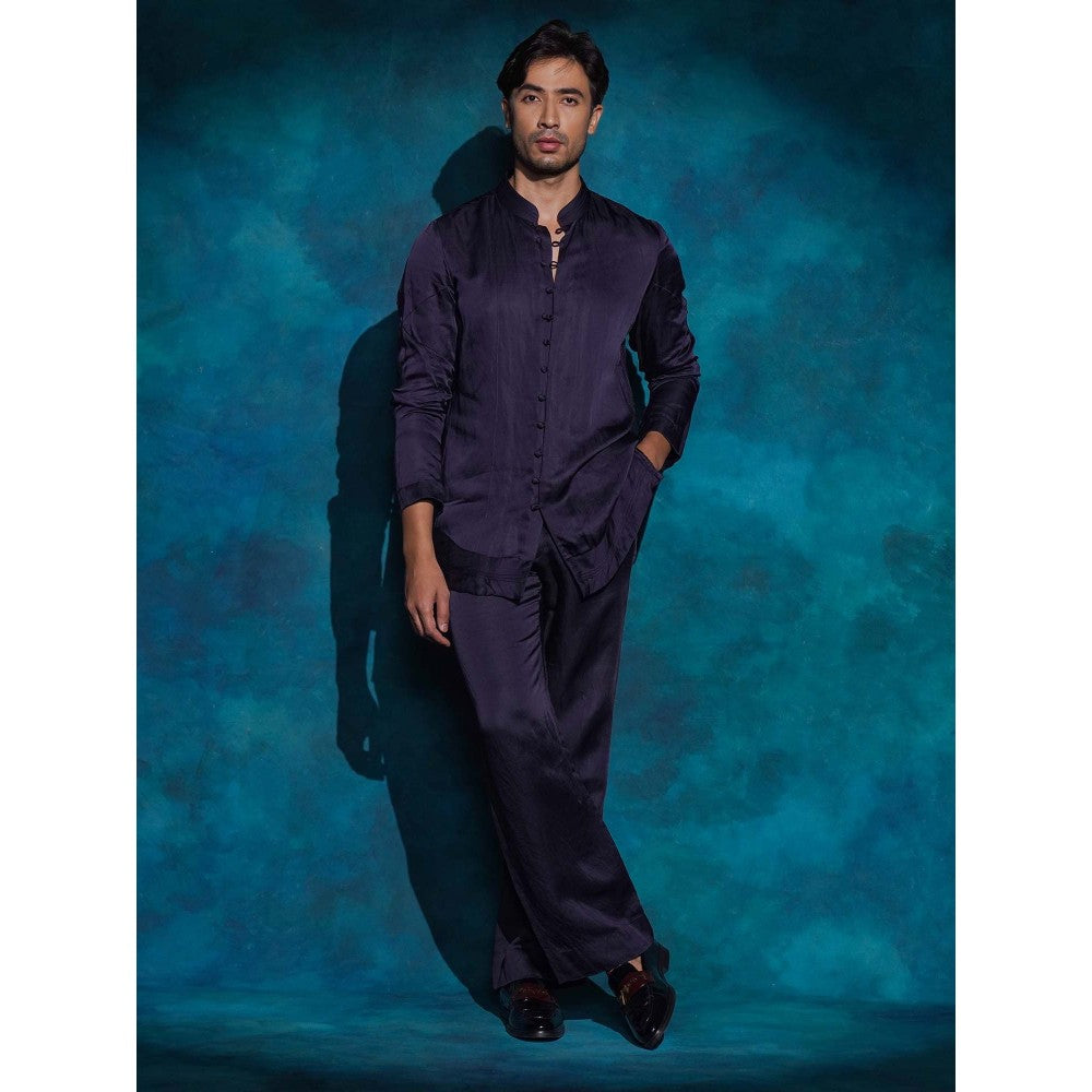 Jatin Malik Purple Hand Embroidered Sequence Short Jacket with Kurta and Trouser