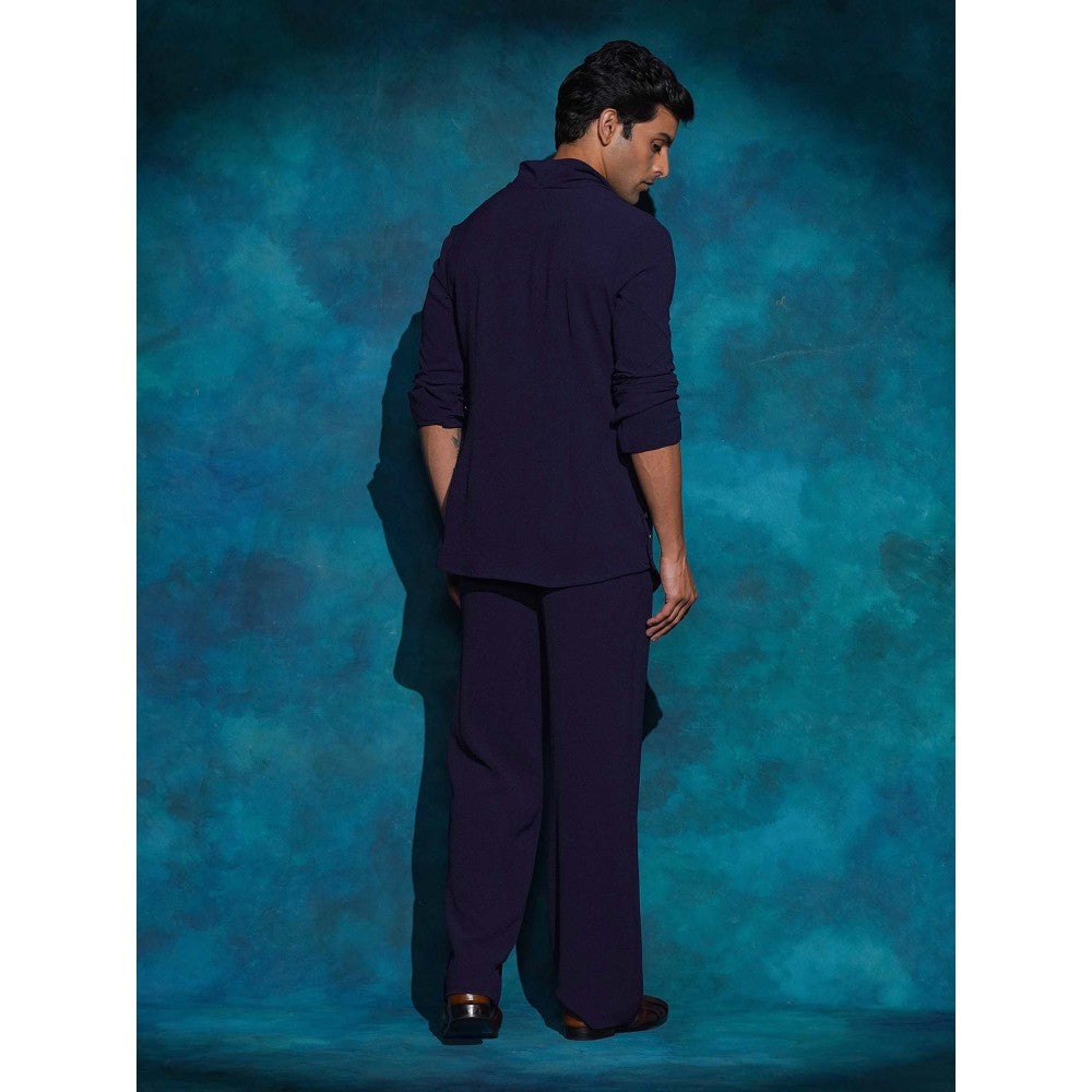 Jatin Malik Purple Hand Embroidered Sequence Short Jacket with Kurta and Trouser