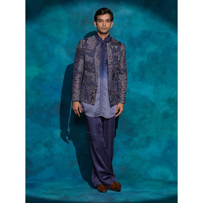 Jatin Malik Oceanic Purple Hand Embroidered Short Jacket with Kurta and Trouser