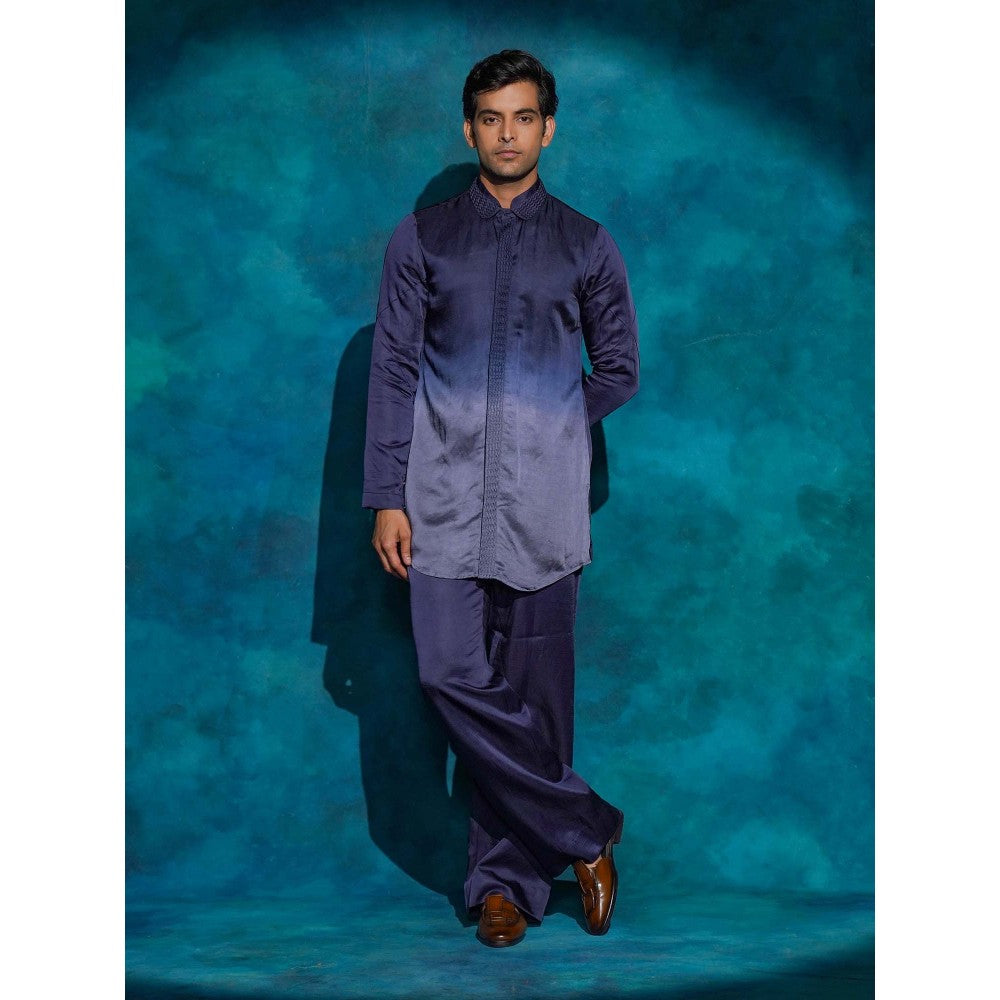 Jatin Malik Oceanic Purple Hand Embroidered Short Jacket with Kurta and Trouser