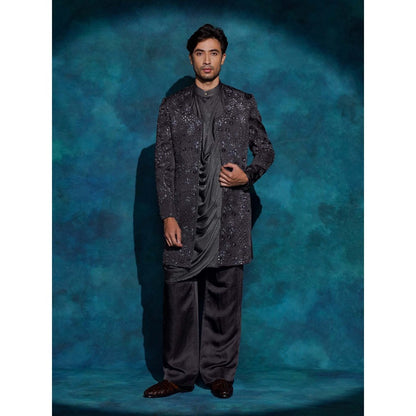 Jatin Malik Black Hand Embroidered Jacket with Kurta and Trouser