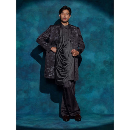 Jatin Malik Black Hand Embroidered Jacket with Kurta and Trouser