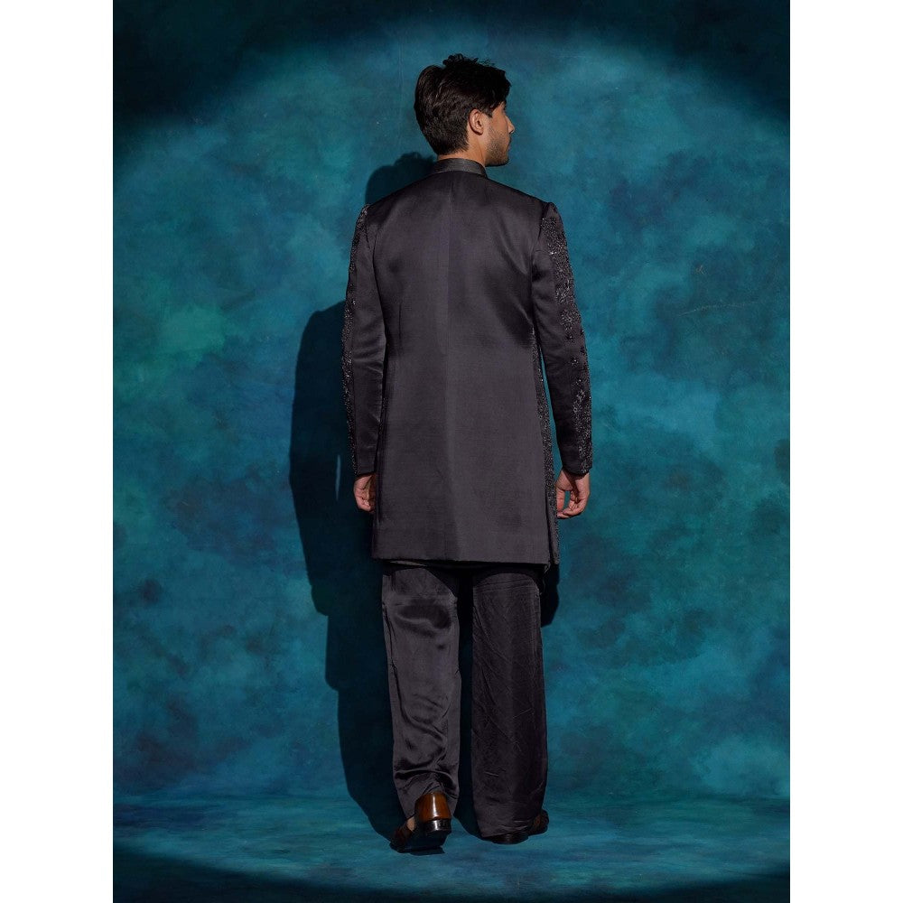 Jatin Malik Black Hand Embroidered Jacket with Kurta and Trouser