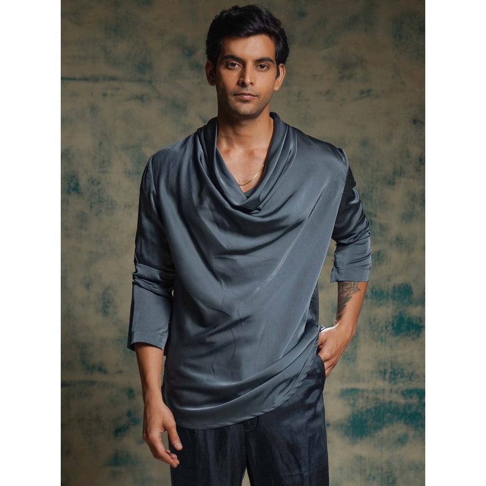 Jatin Malik Blue Hand Embroidered Short Jacket with Kurta and Trouser